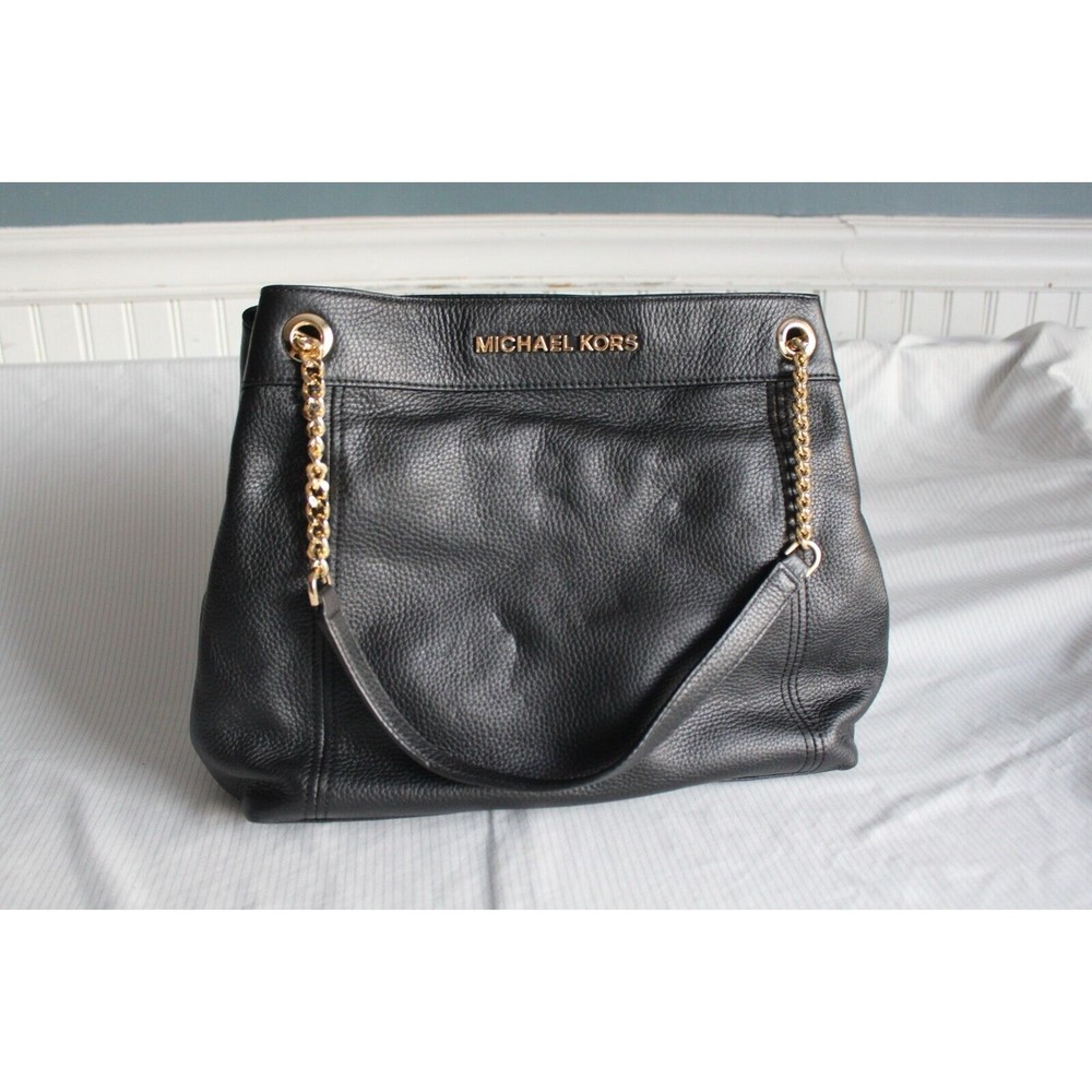 MICHAEL KORS Teagan Large Black Pebbled Leather Shoulder Tote Bag